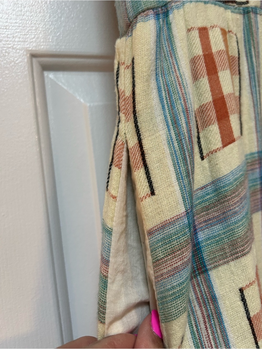 Ace & Jig Cream Plaid Sleeveless Cotton Dress with Rust and Blue Accents - Picture 4 of 5